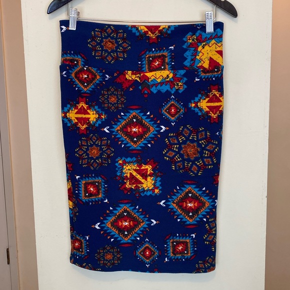 LuLaRoe Blue Aztec Print Cassie Pencil Skirt | Women’s Size Small - Picture 4 of 7